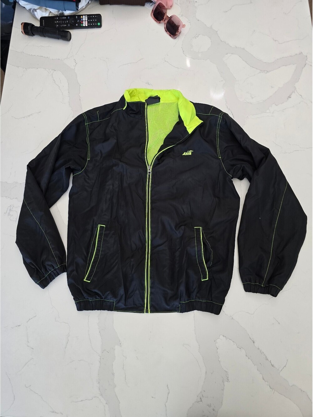 AVIA Black Neon Green Windbreaker Mesh Athletic Track jacket